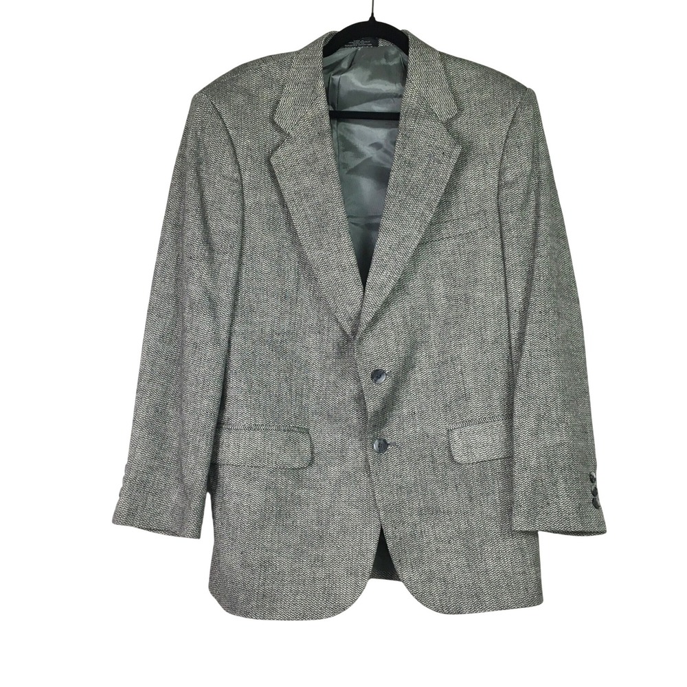 Towncraft Herringbone Wool Silk Blend Blazer 40R Grey Black